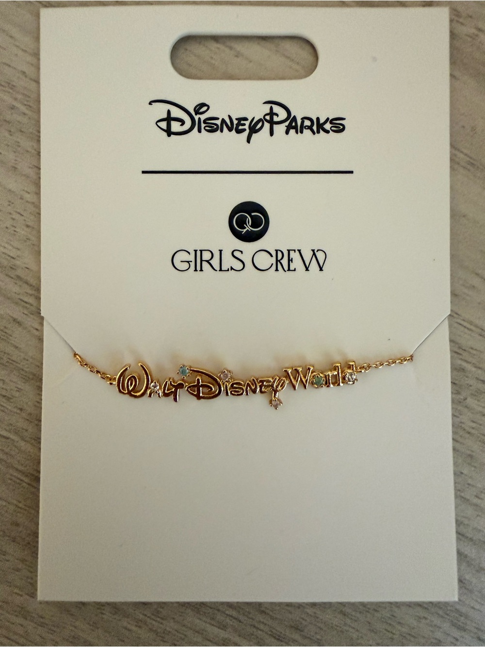 Disney Gold Walt Disney World Script Nameplate bracelet with Tiny Crystals